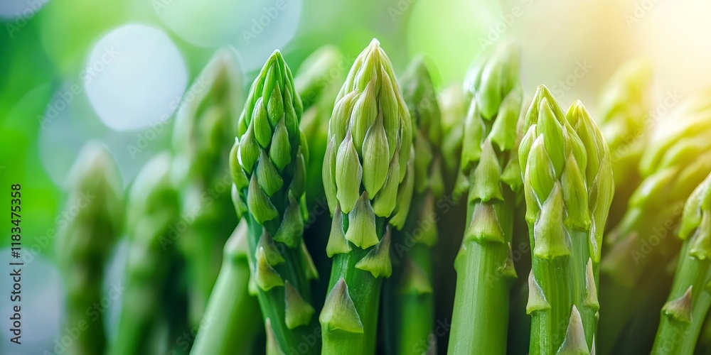 Poster fresh green asparagus captured in macro detail, showcasing the vibrant texture and color of raw aspa