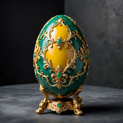Luxury easter egg made by jade,  precious stone and golden carve patterns. 300dpi