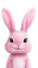 Obraz premium A cute, pink bunny character with big eyes, smiling playfully. Ideal for children's themes and Easter celebrations.