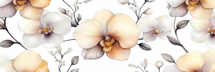 Fototapeta premium Elegant Orchid Line Art Pattern for Fabric Print and Invitations