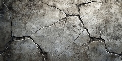 Obraz premium Cracked cement floor texture showcases an intriguing surface background. This unique cracked cement floor texture adds depth and character to any project requiring cement floor texture.