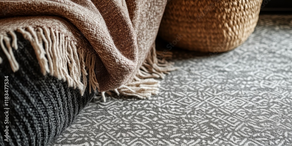 Fototapete close up image showcasing a beautiful, mild patterned carpet, highlighting the intricate design and 