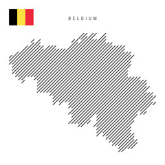 Belgium map from pattern of black slanted parallel lines. Belgian map with gray diagonal lines. Silhouette of a country made of oblique hatching. Vector illustration isolated on white.