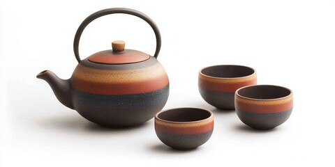 Ceramic tea set displayed against a clean white background, highlighting the elegant design and delicate craftsmanship of the ceramic tea set while showcasing its unique features and colors.