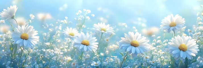 Dreamy Watercolor Meadow of White Daisies