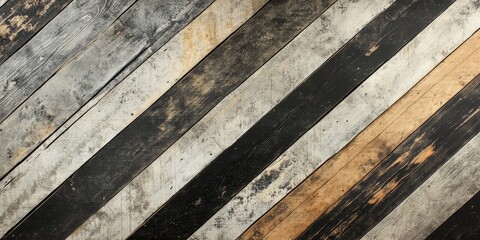 A retro wooden board surface featuring a rustic wall design with diagonal black and grey stripes provides a textured background that exudes vintage charm.