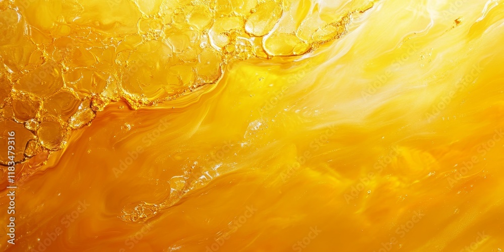 Poster abstract composition featuring oil in water, showcasing vibrant yellow tones. this oil in water imag