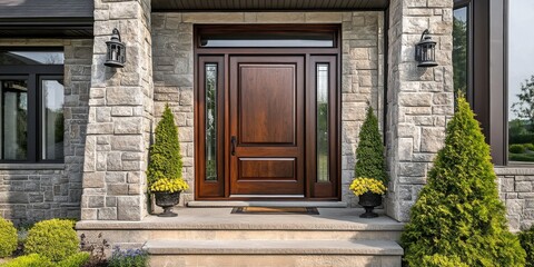 The door features a stunning design with a rich brown wood grain color, showcasing the beauty of brown wood grain in its elegant style and craftsmanship throughout.