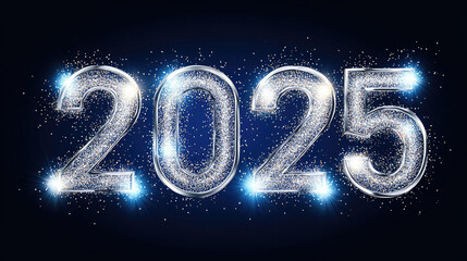 Stunning 3D Silver &ldquo;2025&rdquo; with Glitter on Dark Blue: Ideal Vector for New Year Greetings, Banners in Ultra-High Def, Stock Style.