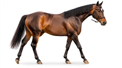 Obraz premium Majestic horse walking gracefully studio setting animal photography isolated background close-up equine beauty