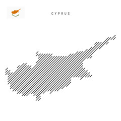 Cyprus map from pattern of black slanted parallel lines. Cypriot map with gray diagonal lines. Silhouette of a country made of oblique hatching. Vector illustration isolated on white.