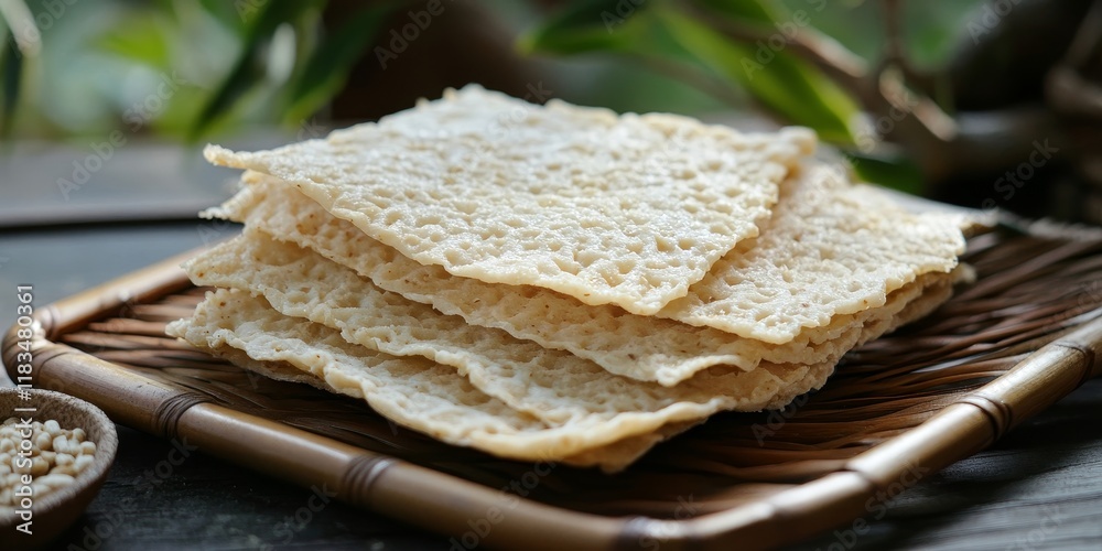 Leinwandbilder thinly sliced raw tapioca tempeh, prepared for dry frying, showcases the unique texture and flavor o
