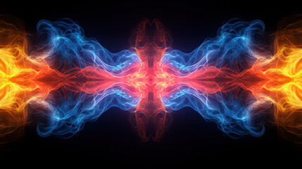 Fototapeta premium Symmetrical colorful smoke with a black background