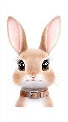 Obraz premium Cute cartoon rabbit with big eyes and pink ears, showcasing a cheerful expression for children's themes.