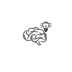 vector brain and inspiration lamp with flat line style icon