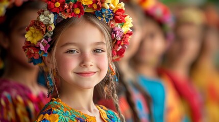 Fototapeta premium Vibrant Youth Children Celebrating Heritage in Colorful Traditional Attire