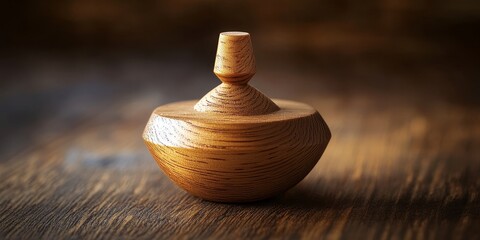 Close up of a wooden dreidel, a traditional spinning top associated with Hanukkah celebrations. This wooden dreidel represents the joyful spirit of the Jewish holiday and its customs.