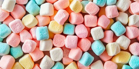 Colorful mini marshmallows create a vibrant background and delightful texture, perfect for adding a fun and whimsical touch to various design projects involving colorful mini marshmallows.