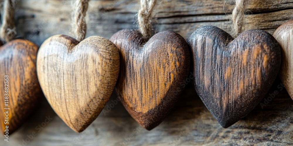 Aufkleber rustic wooden hearts create a charming and warm aesthetic, perfect for greeting cards. these wooden 