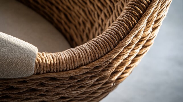 Close up view highlighting the intricate texture of a rope chair, showcasing the unique design and craftsmanship that make this rope chair a standout piece in any setting.