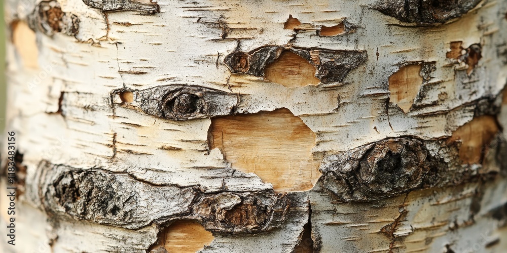 Fototapete close up of a birch trunk, showcasing the intricate texture. this birch trunk features unique patter
