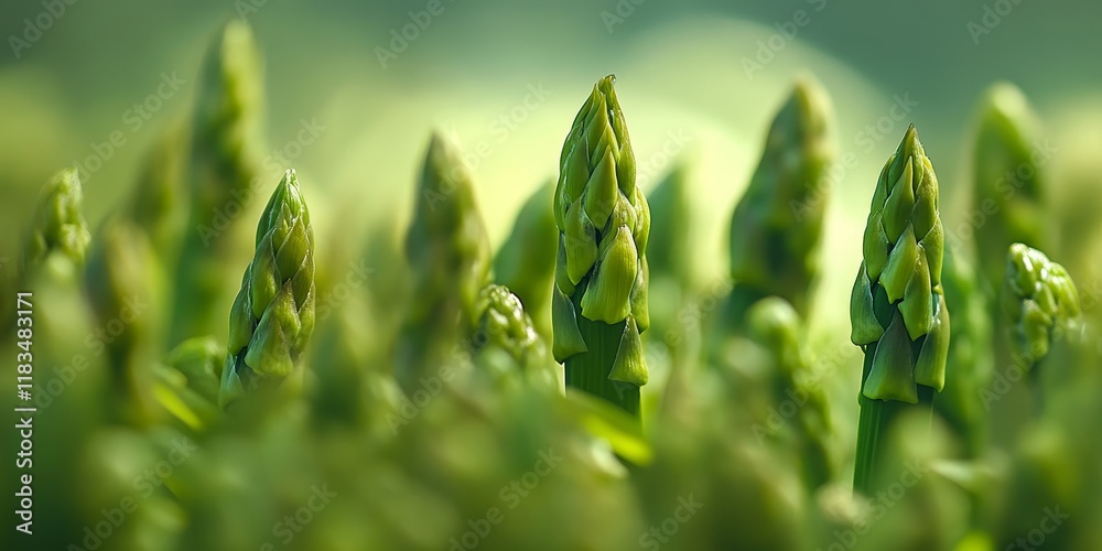Poster fresh green asparagus captured in macro detail, showcasing the vibrant texture and color of raw aspa