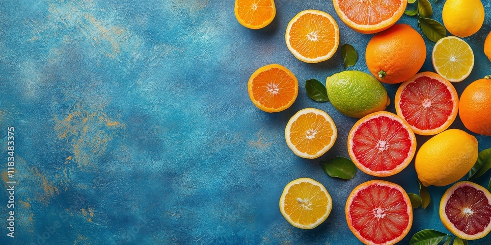 Poster vibrant fruit background featuring a variety of colorful fresh fruits on a table. the arrangement in
