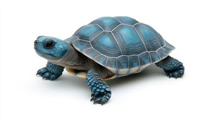 Obraz premium Blue turtle crawling on white background animal photography studio setting close-up view nature's beauty