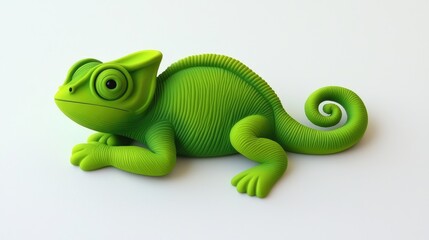 Fototapeta premium Vibrant green chameleon figurine studio setting 3d model clean background close-up art and design
