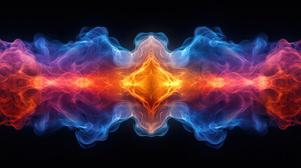 Obraz premium Symmetrical colorful smoke with a black background