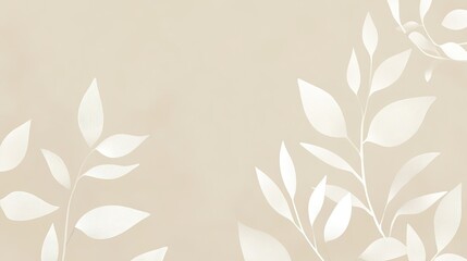 Modern banner featuring abstract white leaf patterns on a soft beige background with ample copy space, perfect for minimalistic decor or design.