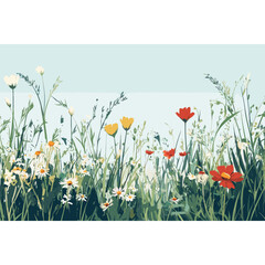 Grassy meadow with wildflowers illustration nature art vector