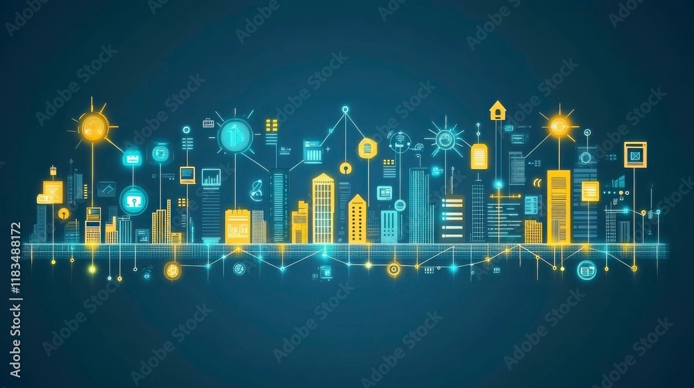 Wall mural a clean computer science design with soft gradients, flowing data lines, and digital icons, perfect 