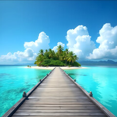 Naklejka premium beach with wooden pier