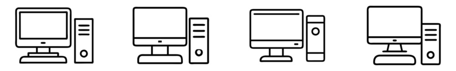 desktop computer icon, electronics line art, electronics vector - simple black line art icon of desktop computer perfect for logos, and electronics-themed designs.