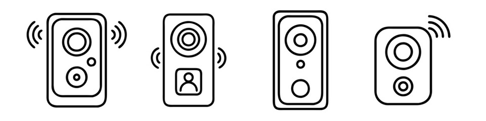 doorbell camera icon, electronics line art, electronics vector - simple black line art icon of doorbell camera perfect for logos, and electronics-themed designs.