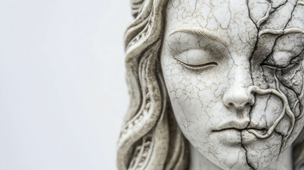 Obraz premium Marble Statue of a Woman Embodying the Dual Nature of Existence and Emotions