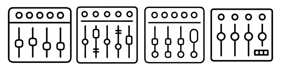 mixer console icon, electronics line art, electronics vector - simple black line art icon of mixer console perfect for logos, and electronics-themed designs.