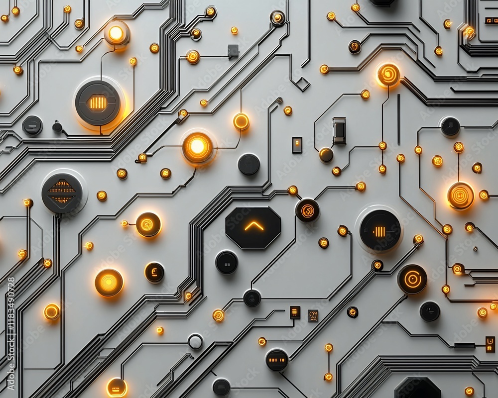 Aufkleber abstract circuit board with glowing components.