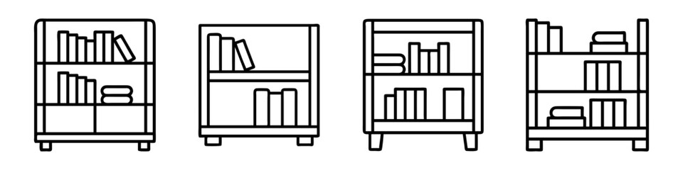 bookshelf icon, furniture line art, furniture vector - simple black line art icon of bookshelf perfect for logos, and furniture-themed designs.