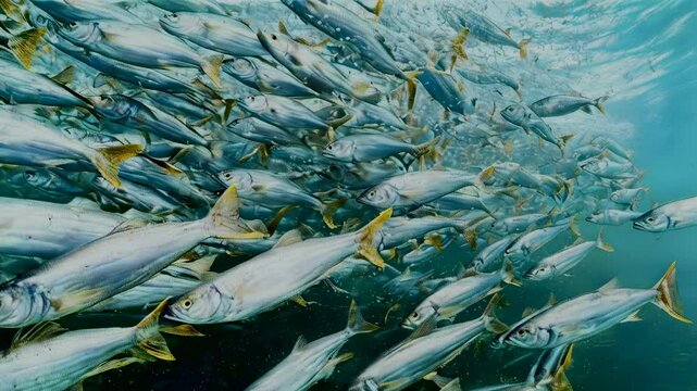 Flocks of Herring Fish Moving in Large Formation
