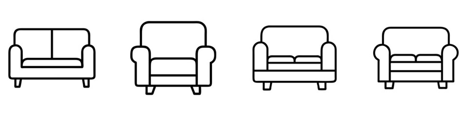 sofa icon, furniture line art, furniture vector - simple black line art icon of sofa perfect for logos, and furniture-themed designs.