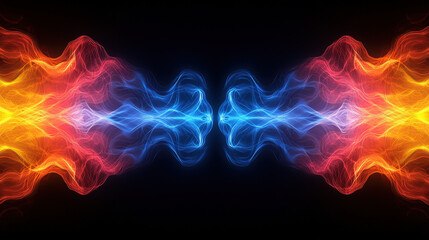 Symmetrical colorful smoke with a black background