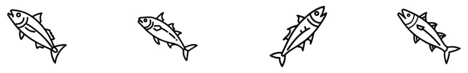 king mackerel icon, fish line art, fish vector - simple black line art icon of king mackerel perfect for logos, and fish-themed designs.