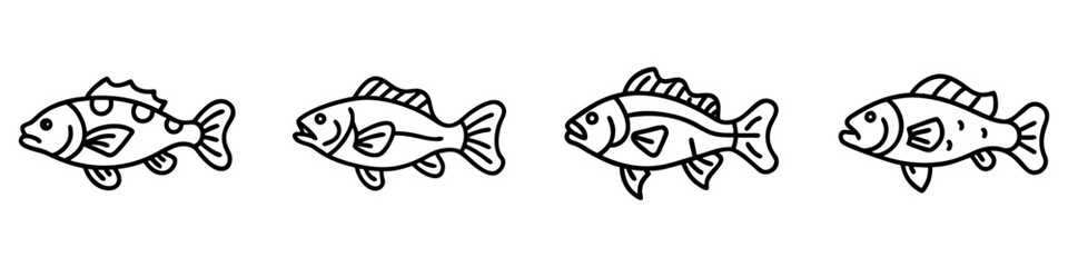 peacock bass icon, fish line art, fish vector - simple black line art icon of peacock bass perfect for logos, and fish-themed designs.