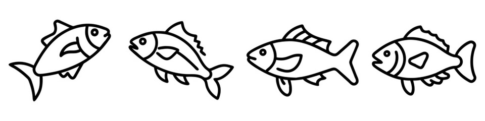 perch icon, fish line art, fish vector - simple black line art icon of perch perfect for logos, and fish-themed designs.