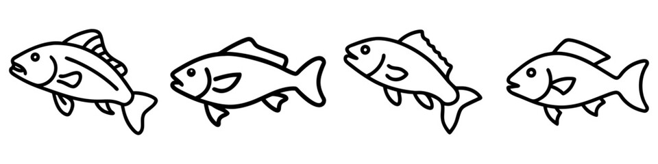 red drum redfish icon, fish line art, fish vector - simple black line art icon of red drum redfish perfect for logos, and fish-themed designs.