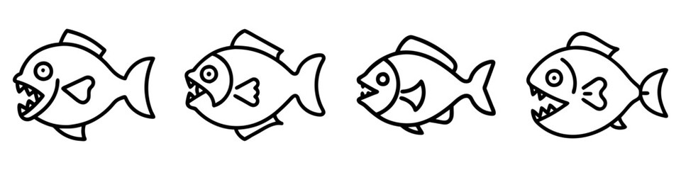 piranha icon, fish line art, fish vector - simple black line art icon of piranha perfect for logos, and fish-themed designs.
