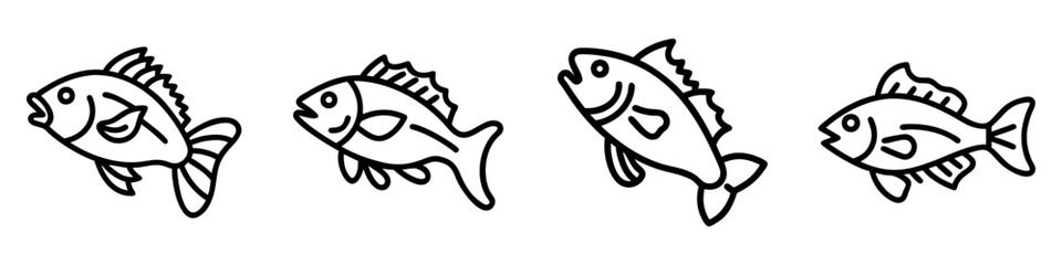 rockfish icon, fish line art, fish vector - simple black line art icon of rockfish perfect for logos, and fish-themed designs.