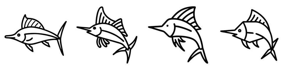 sailfish icon, fish line art, fish vector - simple black line art icon of sailfish perfect for logos, and fish-themed designs.